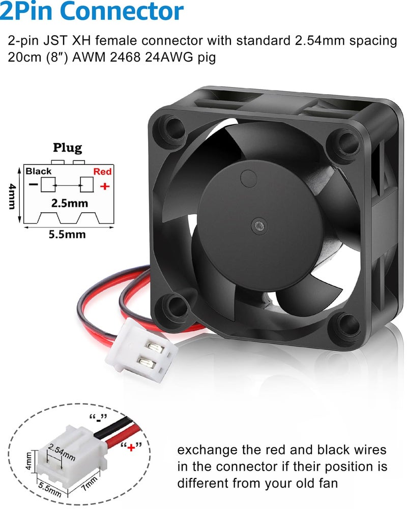 GDSTIME 40mm Brushless Cooling Fan, 40mm x 40mm x 20mm 24V DC Fan 2Pin 6000RPM for 3D Printer 2-Pack - Image 4
